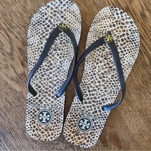 Tory Burch Animal Print Sandals Flip Flops 🩴 with Black Straps